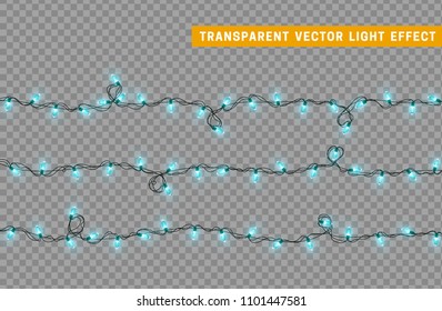 Garlands color blue isolated vector, Christmas decorations lights effects. Glowing lights for Xmas Holiday.