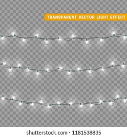 Garlands color white isolated vector, Christmas decorations lights effects. Glowing lights for Xmas Holiday.