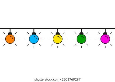 Garlands colored light bulbs in cartoon style. Party decoration. Festive banner. Vector illustration.