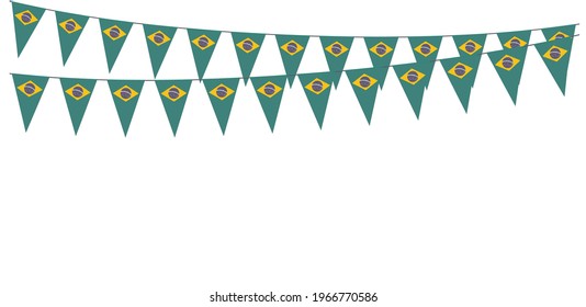 Garlands in the colors of Brazil on a white background 