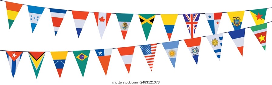 Garlands in the colors of different American countries	