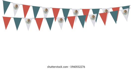 Garlands with the colors of Mexico on a white background	