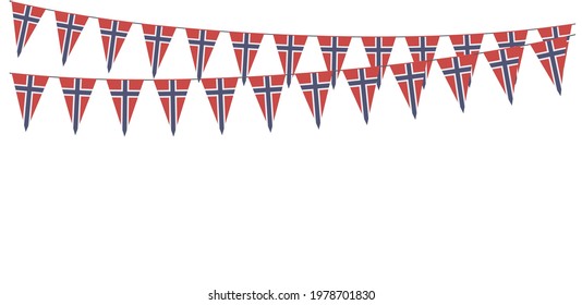 Garlands in the colors of Norway on a white background	