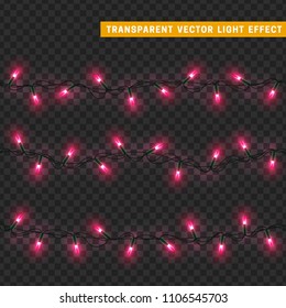 Garlands decor isolated vector, Christmas decorations lights effects. Glowing lights for Xmas Holiday.