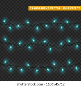 Garlands decor isolated vector, Christmas decorations lights effects. Glowing lights for Xmas Holiday.