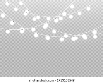 Garlands decorations. Christmas lights isolated realistic design elements. Glowing lights for christmas holiday cards, banners