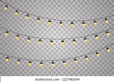 Garlands decorations lights glowing neon led lamps christmas new year isolated realistic design elements vector illustration