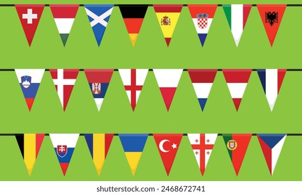 Garlands with flags of the participating national football teams