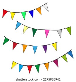 Garlands of flags. Retro banner for celebration design. Happy birthday. Vector illustration. stock image. 