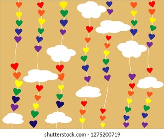 garlands with hearts and clouds