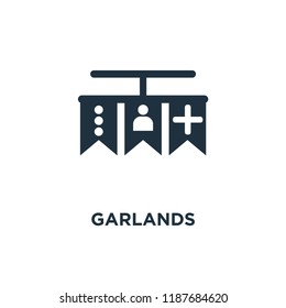Garlands icon. Black filled vector illustration. Garlands symbol on white background. Can be used in web and mobile.