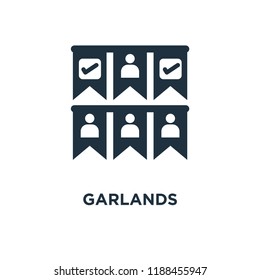 Garlands icon. Black filled vector illustration. Garlands symbol on white background. Can be used in web and mobile.