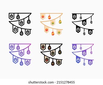 Garlands icon set with line, outline, flat, filled, glyph, color, gradient. Editable stroke and pixel perfect. Can be used for digital product, presentation, print design and more.