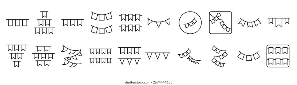 Garlands Icon Set for UI, Placards, Books, Apps. Editable Stroke. Suitable for Web Sites, Books, Cards, Apps 