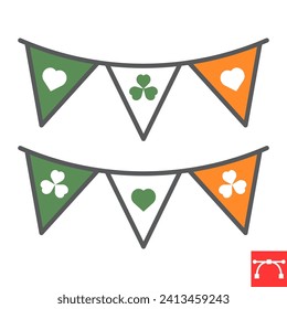 Garlands con colores de bandera irlandesa icono de línea, vacaciones y decoración, indicadores de color de partido icono vector, gráficos vectoriales, símbolo de contorno de trazo editable, eps 10.