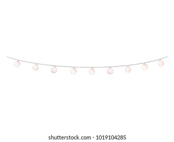 Garlands of lamps isolated on white background. A wedding, christmas or oder holiday and party decor hand drawn illustration. Vintage festival decoration