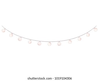 Garlands of lamps isolated on white background. A wedding, christmas or oder holiday and party decor hand drawn illustration. Vintage festival decoration