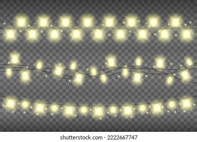 Garlands light ribbon for festive, holiday on a transparent background