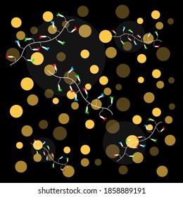 guirnaldas con alambre de luz sobre el fondo de luces de color naranja brillante concepto de vacaciones y fondo de pantalla de Año Nuevo para diseño