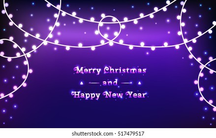 Garlands on Bright Christmas background. New Year background. 