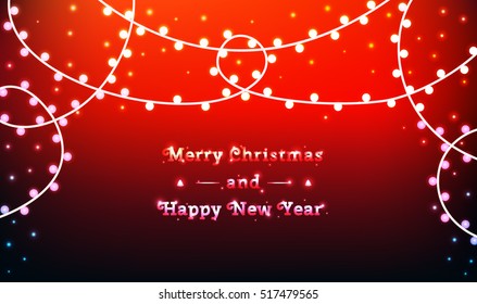 Garlands on Bright Christmas background. New Year background. 