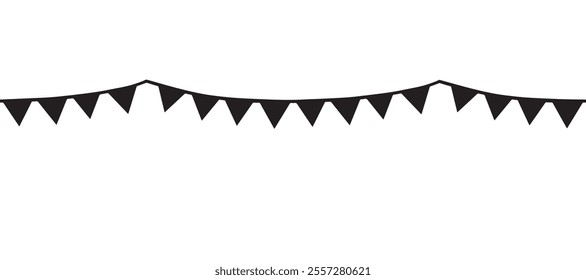 Garlands of pennants flags seamless border. Vector graphic illustration. Christmas hanging decorations. New Year, birthday endless pattern. Festive template for postcard, wallpaper, wrapping, fabric.