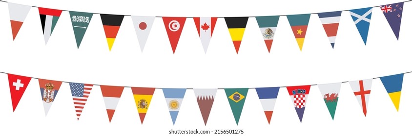 Garlands with pennants on a white background 