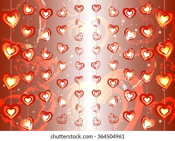 Garlands of red glowing hearts, vector illustration