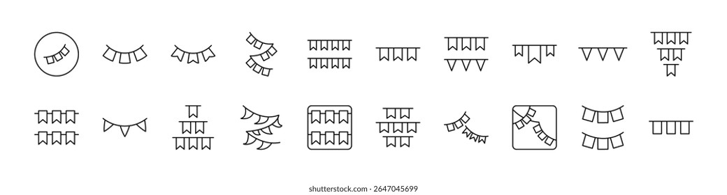 Garlands Related Line Icons for Web Sites, Books, Cards, Apps. Editable Stroke. Suitable for Web Sites, Books, Cards, Apps