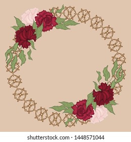 Garlands of roses. Beautiful postcards, openwork frames. Holiday invitations, greeting cards. Spring bouquet.