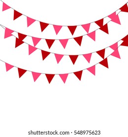 Garlands of roses and red flags. Valentine's Day.