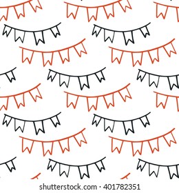 Garlands. Seamless pattern with flags. Hand-drawn background. Vector illustration. 