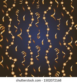 Garlands, serpentine and sparkles seamless pattern. Jewelry on a dark background. Abstract wallpaper wrapping decoration. Symbol of winter, merry christmas, happy new year holiday Vector illustration