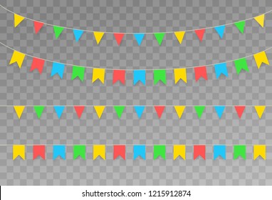 Garlands set. Carnival garland with flags. Holiday background with hanging flags.