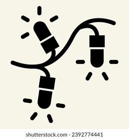 Garlands solid icon. Christmas lights glyph style pictogram on white background. Glowing light bulb for Xmas and New Year decoration for mobile concept and web design. Vector graphics