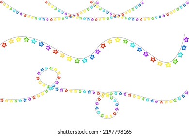 garlands of stars. Wave pattern. Magic print. Vector illustration. Stock image. 