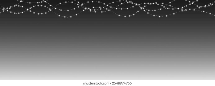 Grânulos com brilho branco sobre fundo transparente. Natal prata cintilante luzes guirlandas. Garlands com efeito de luz. Vetor EPS 10