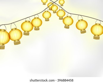 Garlands of yellow paper lanterns, vector illustration