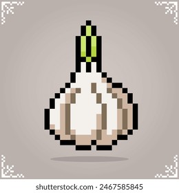 Ajo en arte de 8 bits. Verduras para activos de juego y patrones de punto de cruz en Ilustraciones vectoriales.