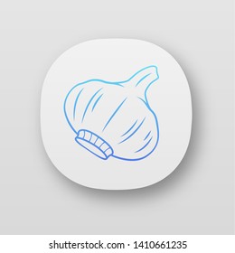 Garlic app icon. Agriculture plant. Vegetable farm. Greenery. Herbal medicine. Vitamin. Organic food. Vegan nutrition. UI/UX user interface. Web or mobile applications. Vector isolated illustrations