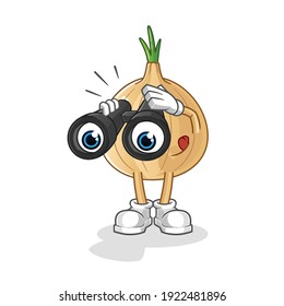 garlic with binoculars character. cartoon mascot vector