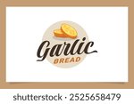 garlic bread logo in emblem form with garlic bread dish. It