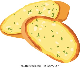 Ilustración de rebanadas de pan de ajo aisladas sobre fondo blanco