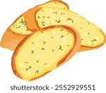 Garlic Bread Toast Slices Illustration Isolated on White Background	