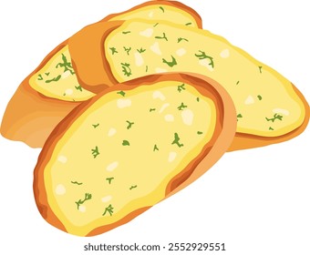 Ilustração de fatias de pão de alho de pão isolado no fundo branco	