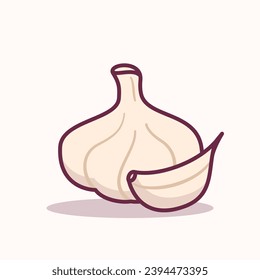 Garlic, Garlic Bulb Flat Illustration, Vegetable healthy food vector illustration