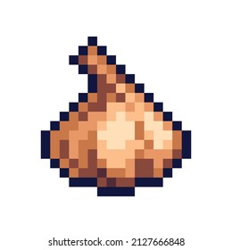 Garlic bulb pixel art icon. Spicy onion logo. 8-bit sprite. Game development, mobile app.  Isolated vector illustration