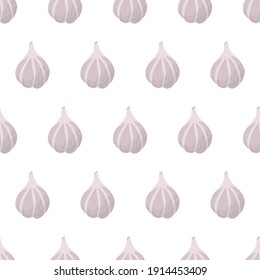 Garlic bulb seamless pattern in cartoon art style. Vector illustration graphic design. Healthy food background. Vegetable, spice for cooking.