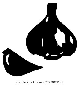 Garlic, bulbous vegetable, plant, food, vector, illustration in black and white color, isolated on white background