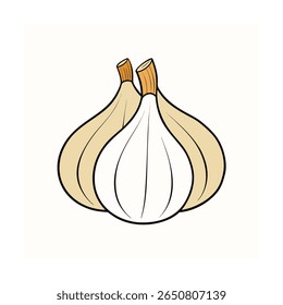 Garlic bulbs colored with cloves visible flat cartoon style Vector illustration